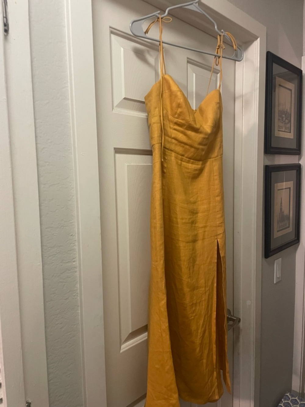 SKU0024 Reformation Mustard Yellow Slip Maxi Dress with Side Slit
